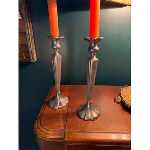 Vintage Pewter Candlesticks: 10.5" Colonial Revival Candle Holders